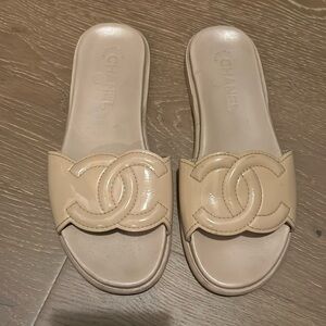Chanel logo slide sandals